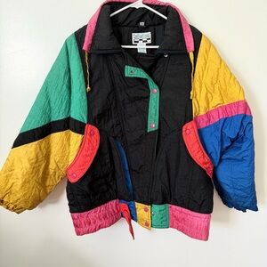 Vintage 80s/90s Colorblock Ski Jacket Neon Multicolor Retro Windbreaker Rave y2k